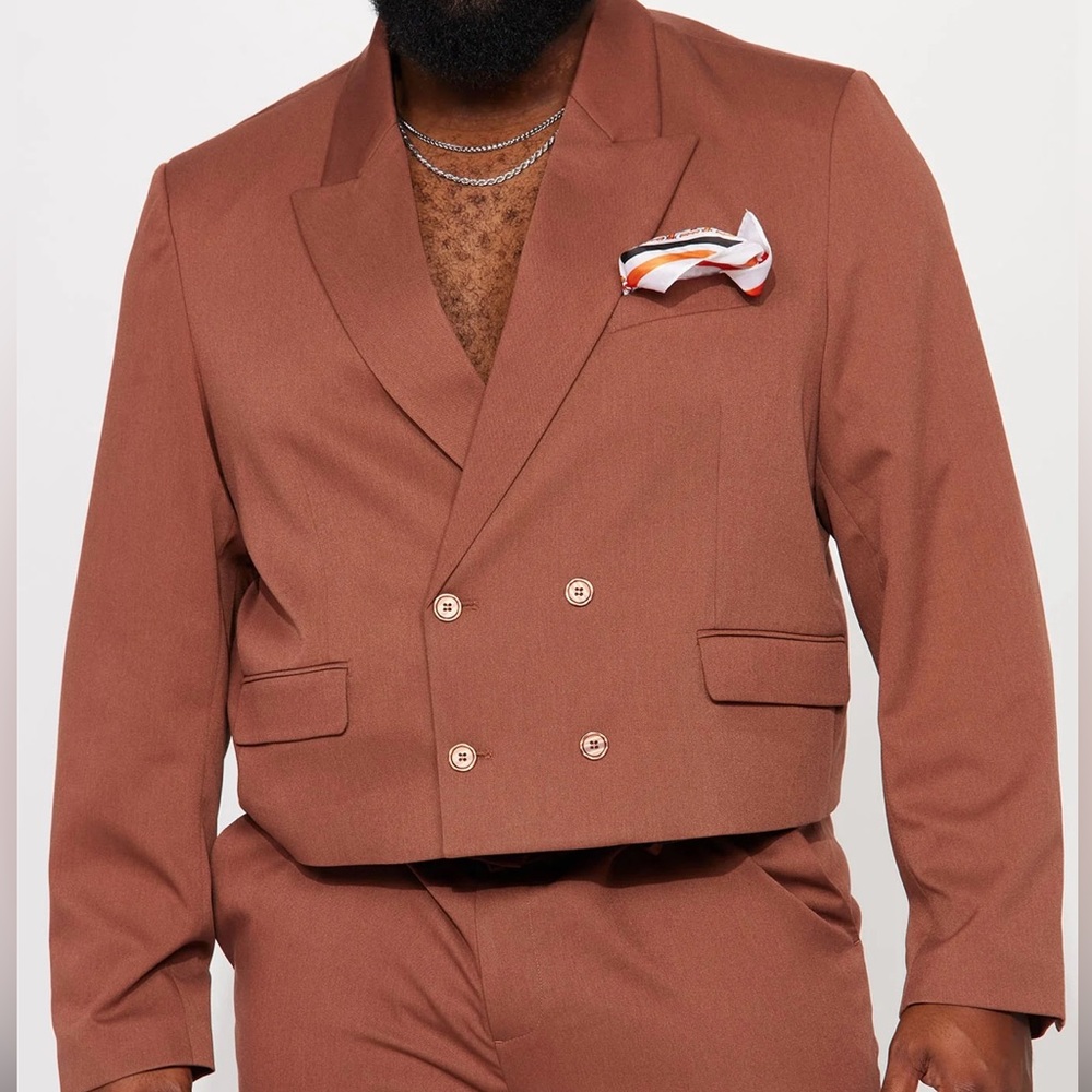 Modern Gabardine Cropped Double Breasted Blazer - Brown